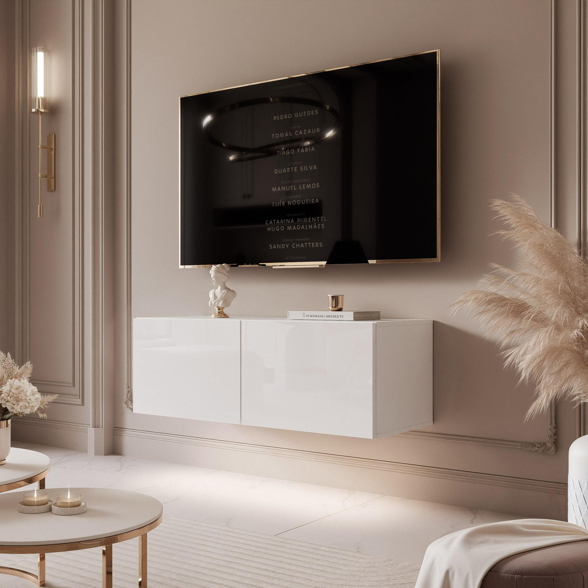 TV-LOWBOARD weiß hochglanz, hängend mit LED-Beleuchtung - Weiß Hochglanz, Holzwerkstoff (100/36/40cm) - Idohome