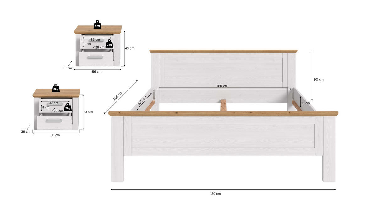 BETTANLAGE VERONA (B/H/T: ca. 301/90/209 cm) in Sibiu Lärche Nachbildung/Sibiu Lärche Nachbildung - Lärchefarben, Holzwerkstoff - Homes & Jones
