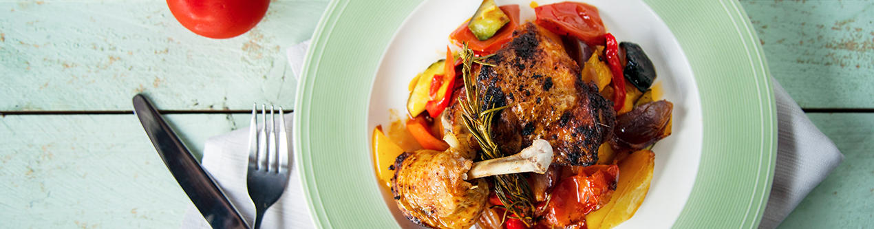 XXXLecker Rezept Hähnchenschenkel mit Gemüse aus dem Ofen