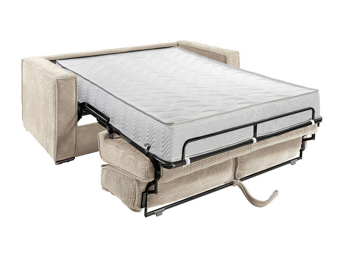 SCHLAFSOFA - 4 Personen - samt - beige Loreto - Beige, Textil/Metall (218/90/223cm) - Vente-Unique