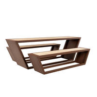 SITZGARNITUR KOBON - Braun, 2 x Bank + 1 x Tisch - Anthrazit/Braun, Holz/Metall - Home Deluxe