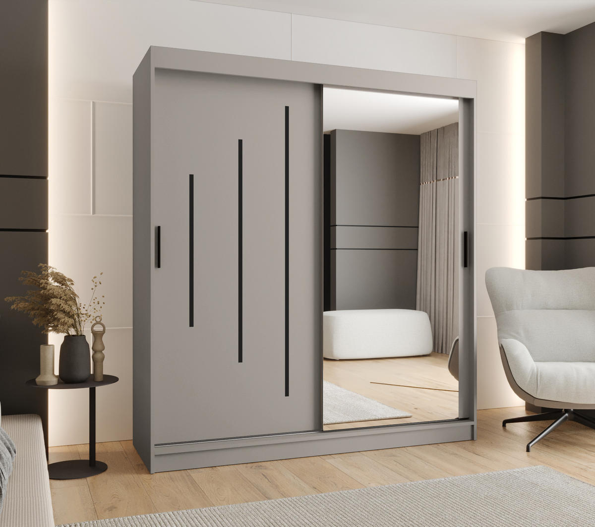 ŠATNÍ skříň s posuvnými dveřmi 200/180/62 2dveřová - černá/kašmírová, dřevo/plast (180/200/62cm)