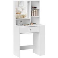 SCHMINKTISCH mit Spiegel, Schubladen und dreistufigem Seitenregal, weiß, 70 × 40 × 137 cm - Weiß, Holz (40/137/70cm) - Vallsero