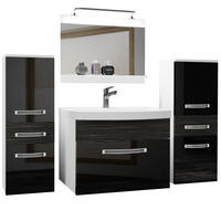 BADMÖBEL Badezimmer Schwarz Ebenholz Glänzend Matt - Schwarz Hochglanz, Holz (140/81/40cm) - B BELINI GROUP