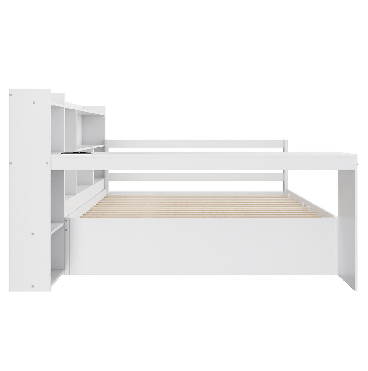 SCHLAFSOFA 140/200 cm mit Ausziehbett, Schreibtisch, Regalen und USB-Steckdose, Weiß - Weiß, Holzwerkstoff (165/100/245.5cm) - Redom