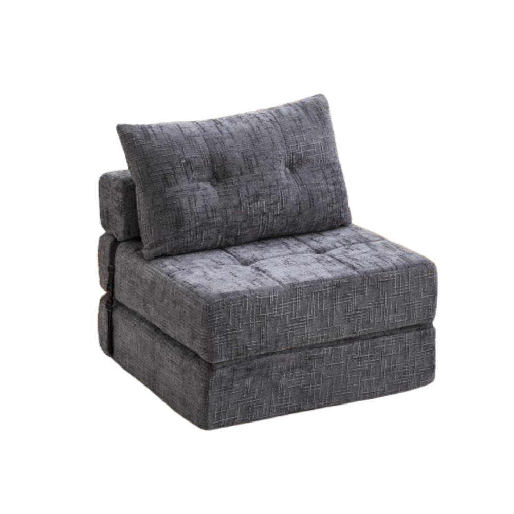 SCHLAFSESSEL Klappbares mit Kopf und Lumbalkissen grau Chenille 200/90/75 cm - Grau, Textil (79/57/79cm) - OKWISH