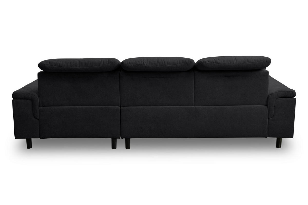 ECKSOFA PANAMA mit Schlaffunktion und Bettkasten, Farbe: Schwarz, Velourstoff, Ottomane Rechts - Schwarz, Textil (270/180cm) - VENASI MÖBEL