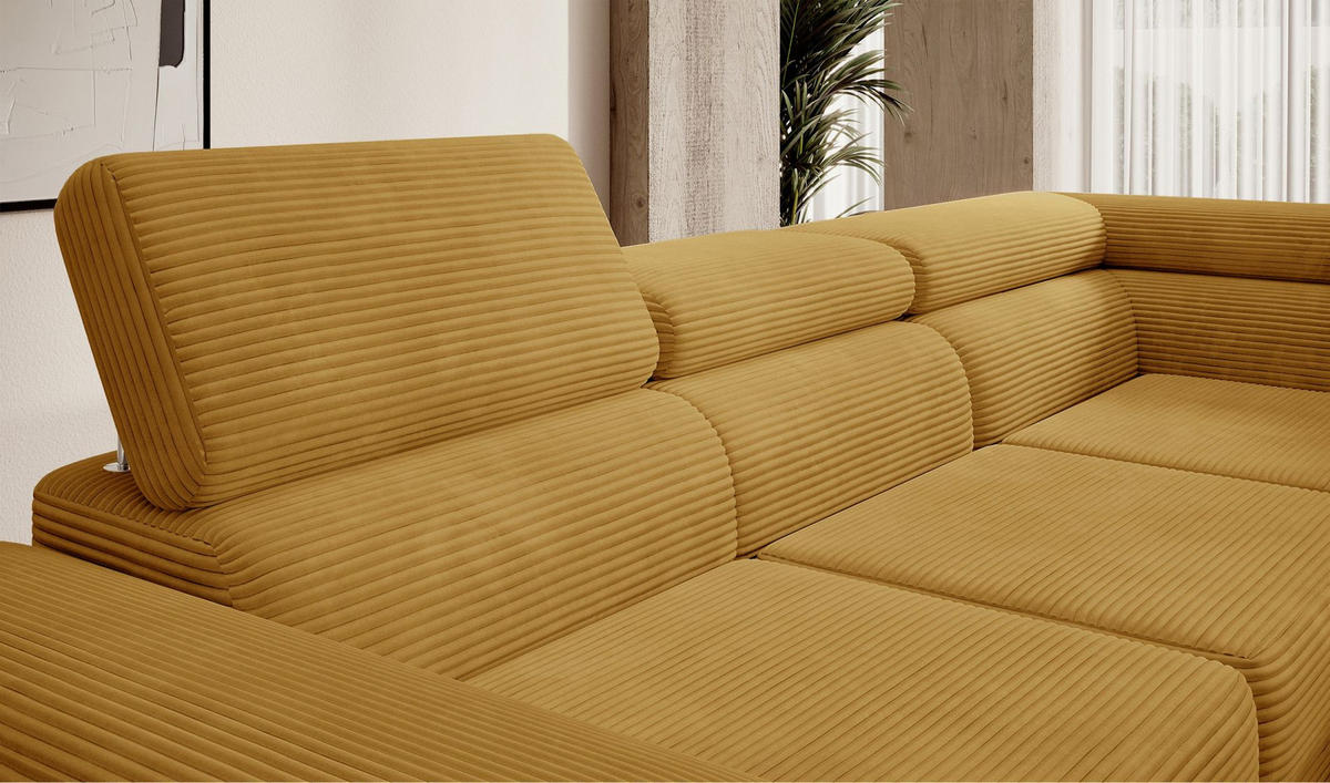 ECKSOFA Stevil Senfgelb Cordbezug - Silberfarben/Messingfarben, Textil/Metall (275/203cm) - Selsey