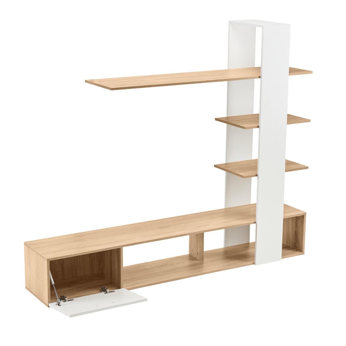LOWBOARD DE-40313 mit drei schwebenden Regalen Weiß/Holz - Weiß, Holzwerkstoff (180/151.5/33.5cm) - ComfortXL