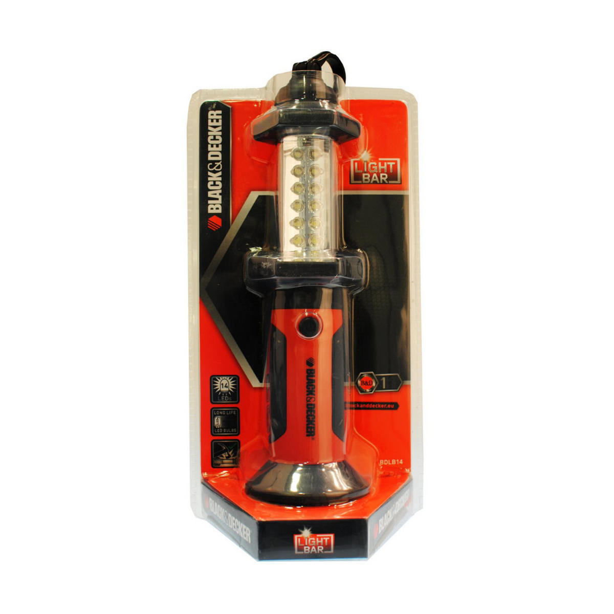 ARBEITSLAMPE Schwarz Rot 14 LED batteriebetrieben mit Haken - Schwarz/Orange, Kunststoff (8/8/30cm) - Black & Decker