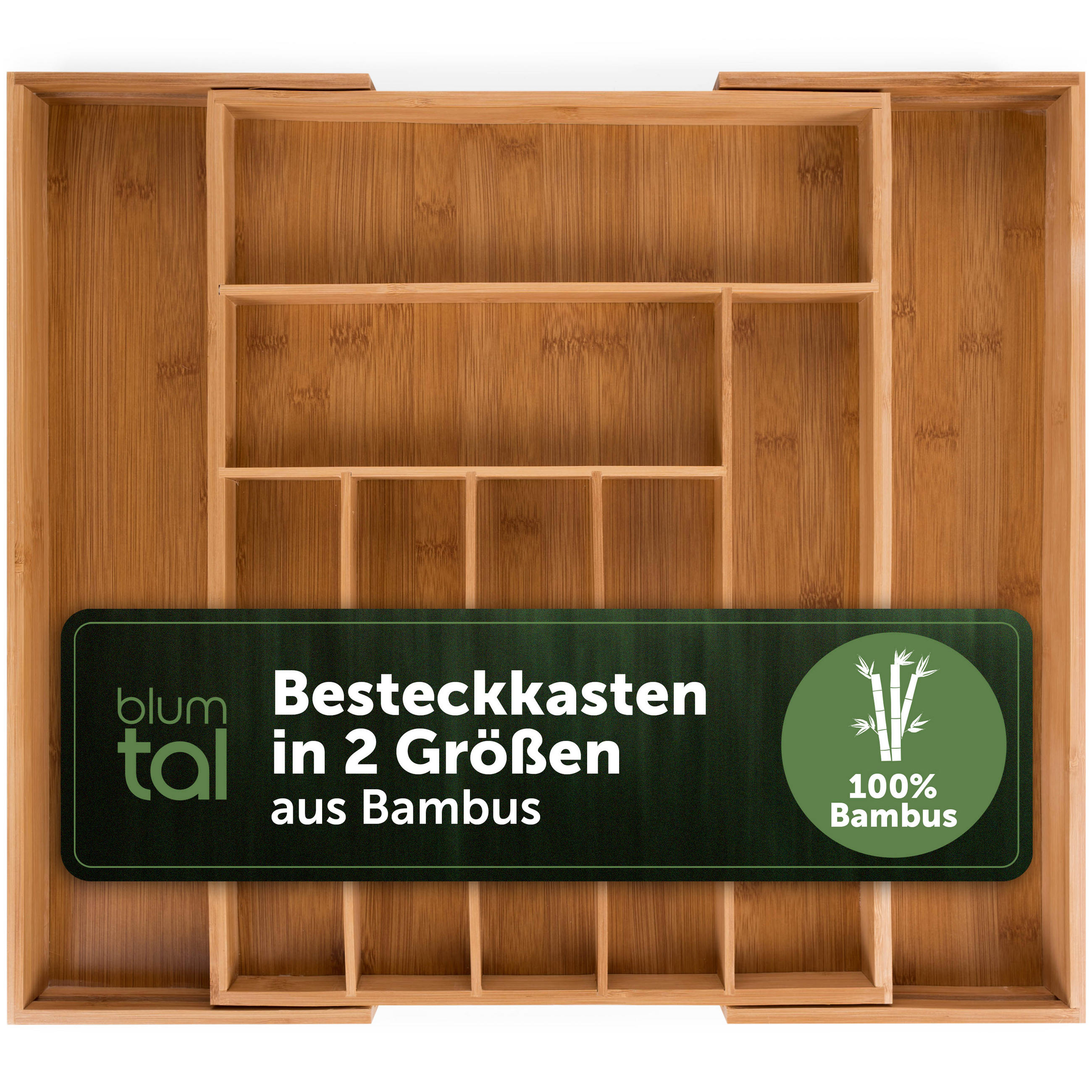 BESTECKKASTEN größenverstellbar 7 - 9 Fächer Bambus - Eichefarben, Holz (33.7/5/44.5cm) - Blumtal