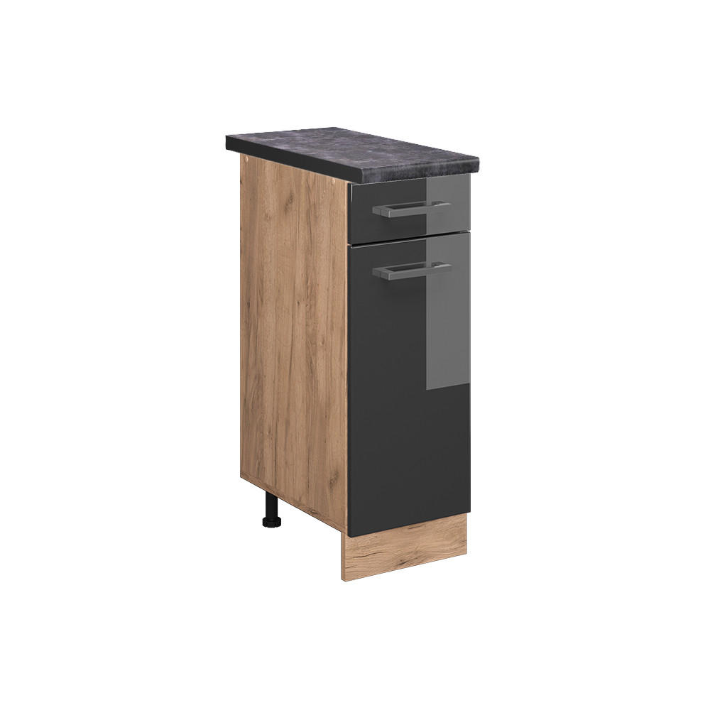 KÜCHENUNTERSCHRANK R-Line Anthrazit Hochglanz 30 cm, AP Anthrazit - Anthrazit/Eiche Wotan, Holzwerkstoff (30/81.6/60cm) - Vicco