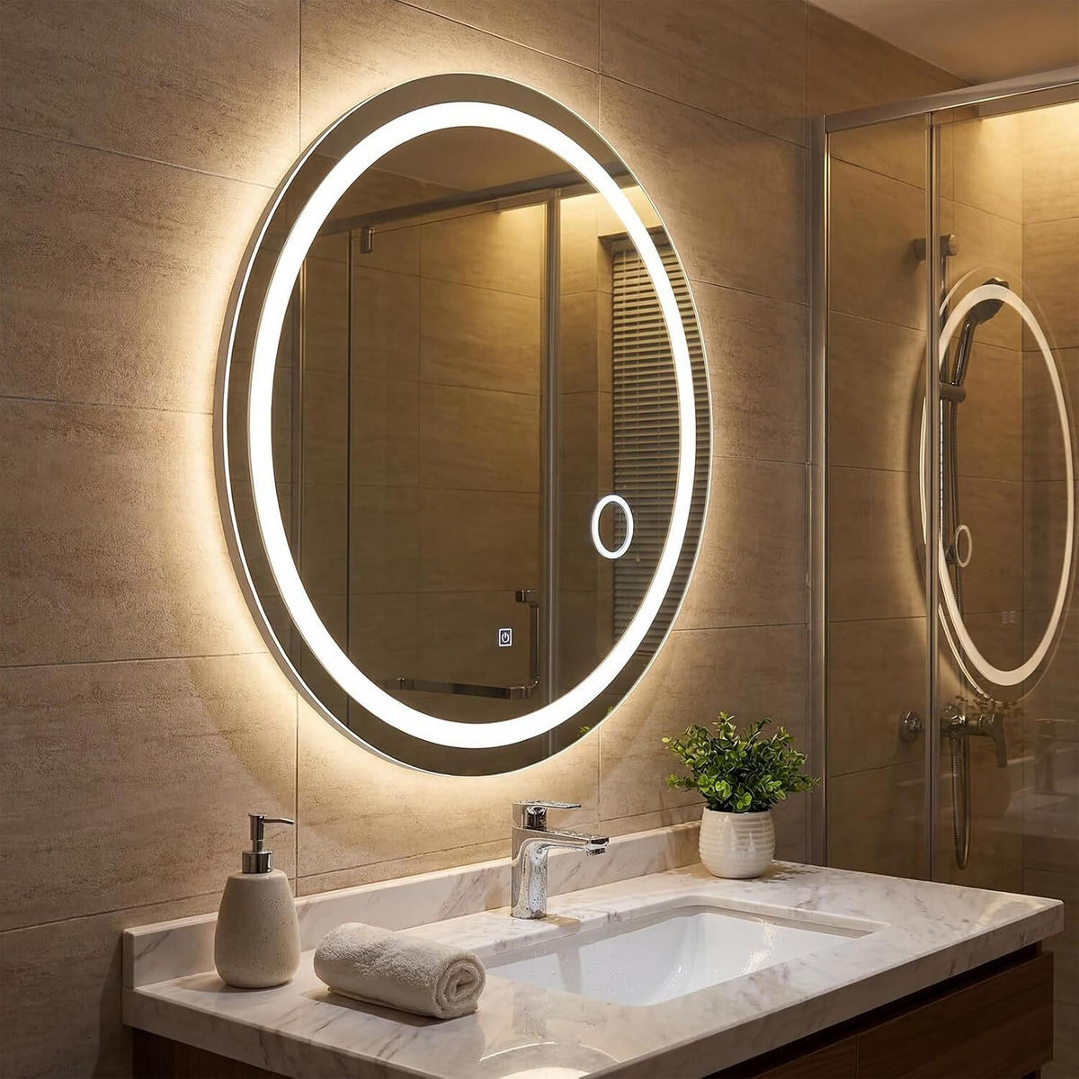 BADEZIMMERSPIEGEL oval golden - Goldfarben, Glas (50/60/4cm) - COSTWAY