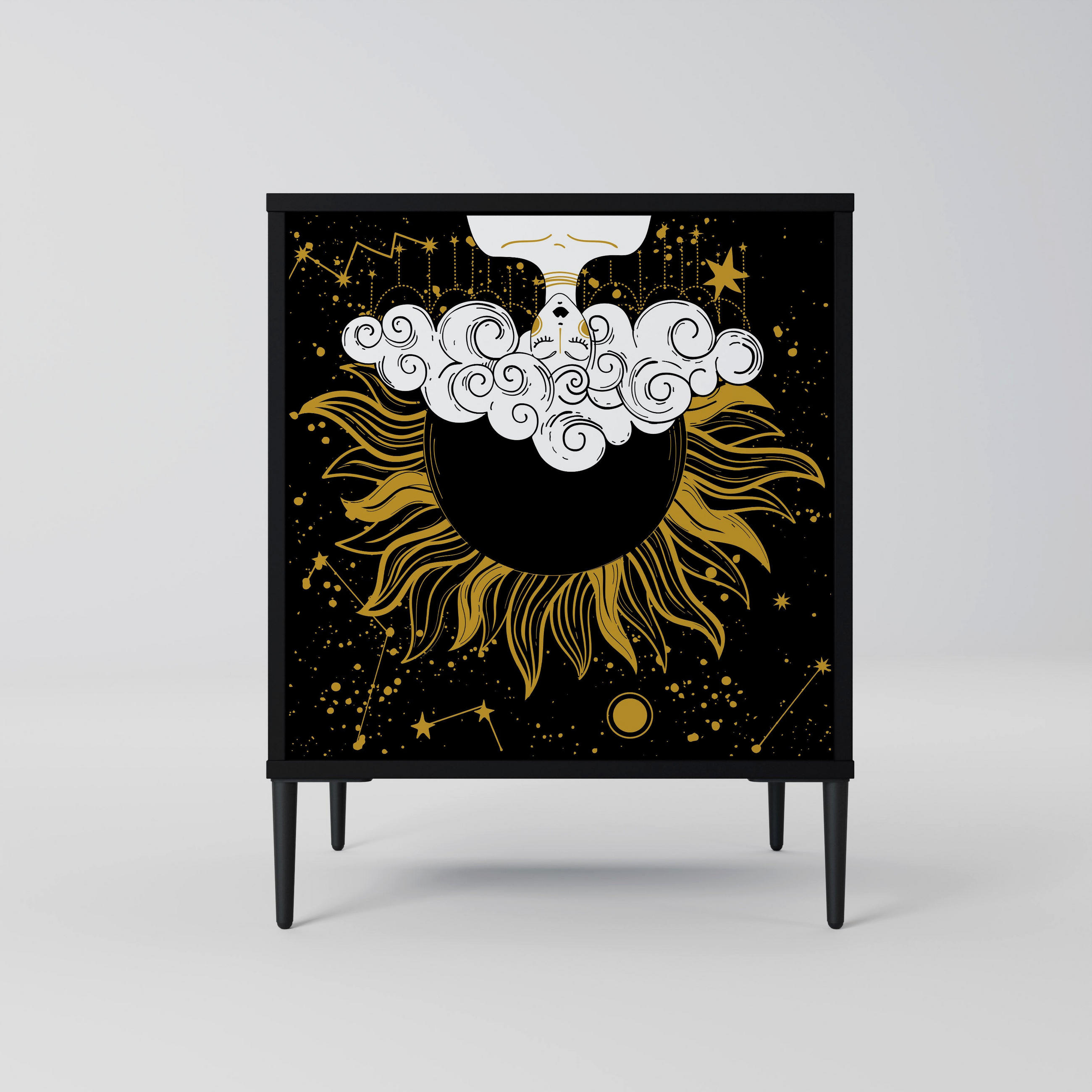 SIDEBOARD STELLAR CONSTELLATIONS, Schwarz, 57,5x42x72,5 cm, Schwarze Metallfüße - Multicolor/Schwarz, Holzwerkstoff/Metall (57.5/72.5/42cm) - SpaceRebels