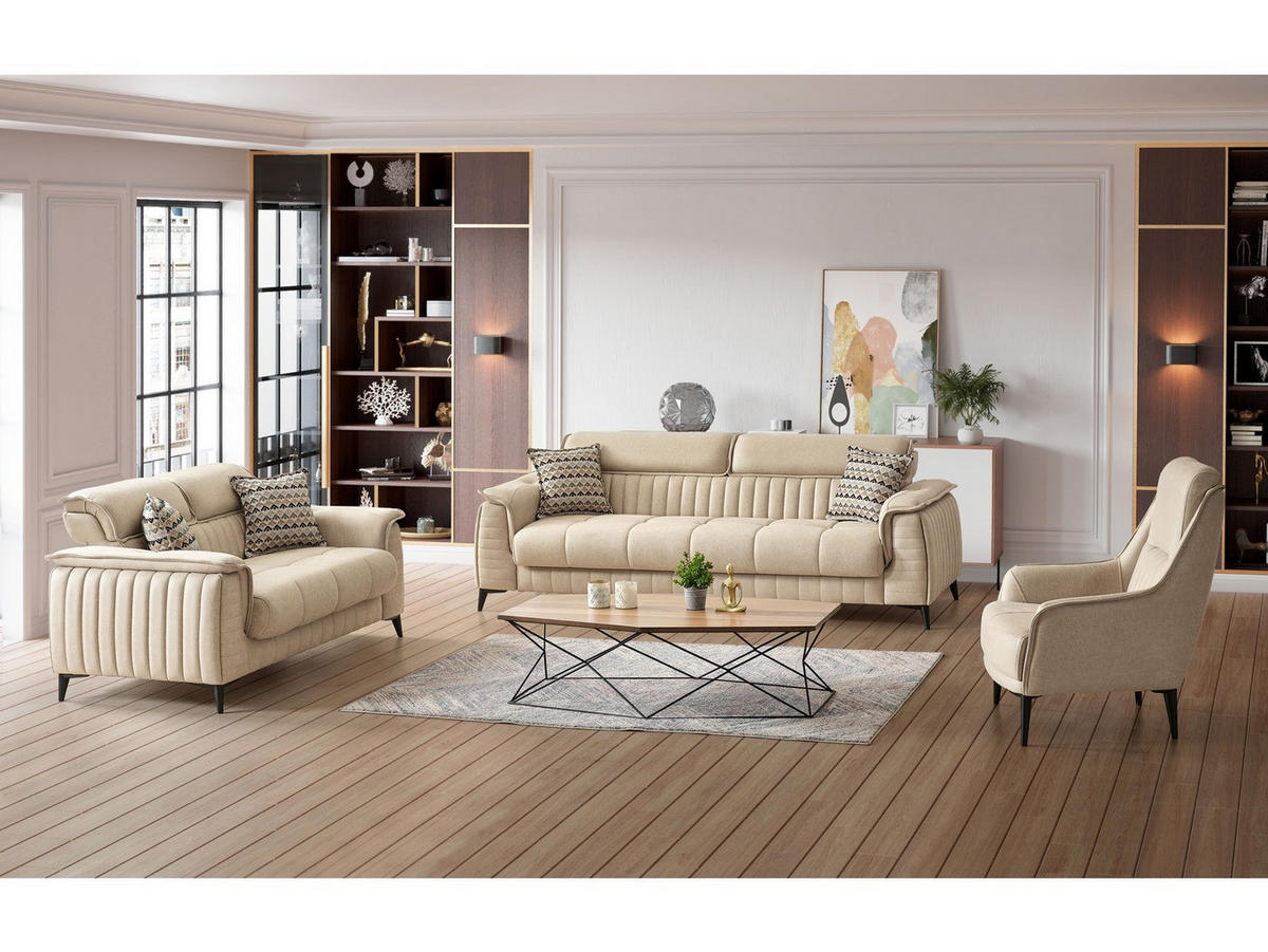 SITZGARNITUR Regina, Beige Stellvariante 2+2+1 - Beige, Holzwerkstoff/Kunststoff (178/85/95cm)