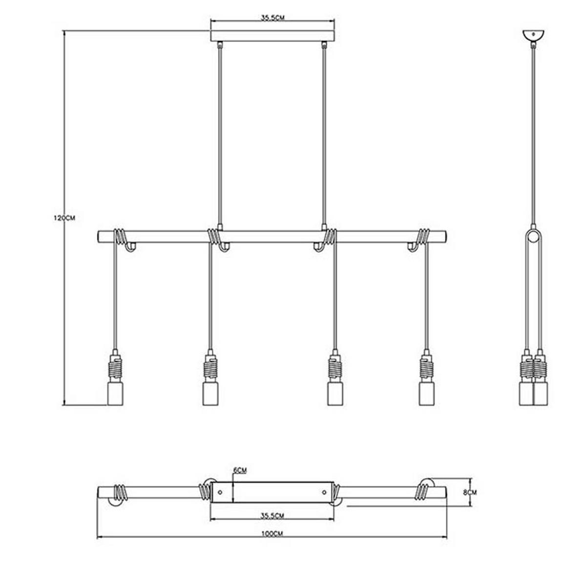HÄNGELEUCHTE Messing Schwarz 4-Flammig - Schwarz, Metall (100/6/120cm) - Globo Lighting