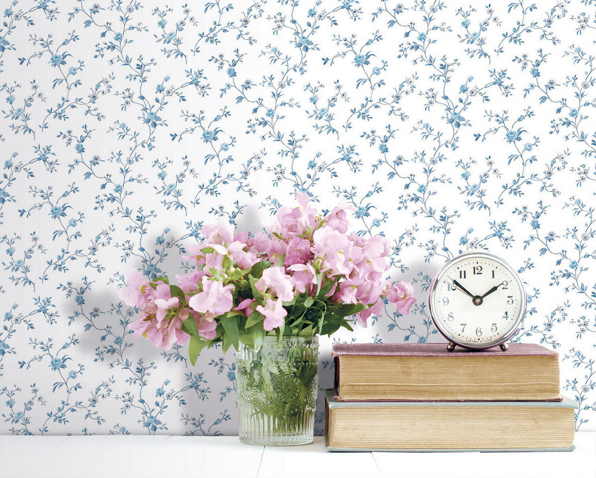 TAPETE Blumen 53 cm x 10 m - Blau, Papier (53/0.1cm) - Sanders & Sanders