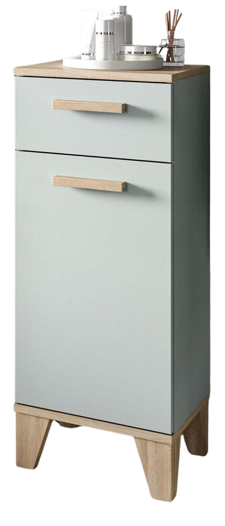 BADSCHRANK grün, Eiche 34 x 87 cm, Badezimmer Kommode skandinavisches Design - Eichefarben/Grün, Holzwerkstoff (34/87/31cm) - Inn.Furn