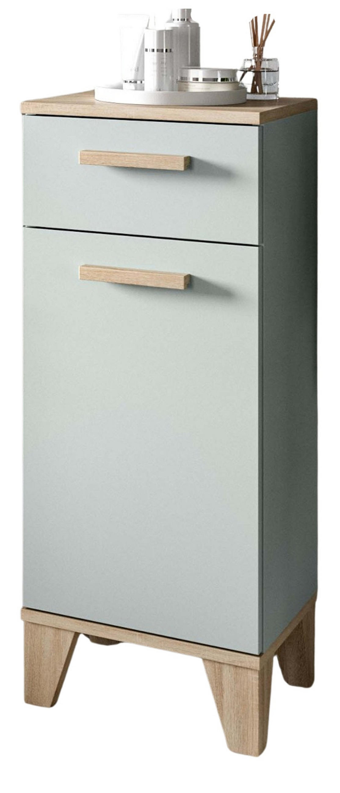 BADSCHRANK grün, Eiche 34 x 87 cm, Badezimmer Kommode skandinavisches Design - Eichefarben/Grün, Holzwerkstoff (34/87/31cm) - Inn.Furn