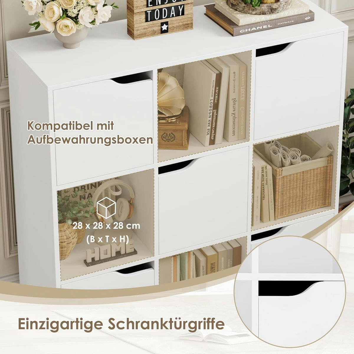 BÜCHERREGAL mit 5 Türen 90x90 cm weiß - Weiß, Holzwerkstoff (90/90/29cm)