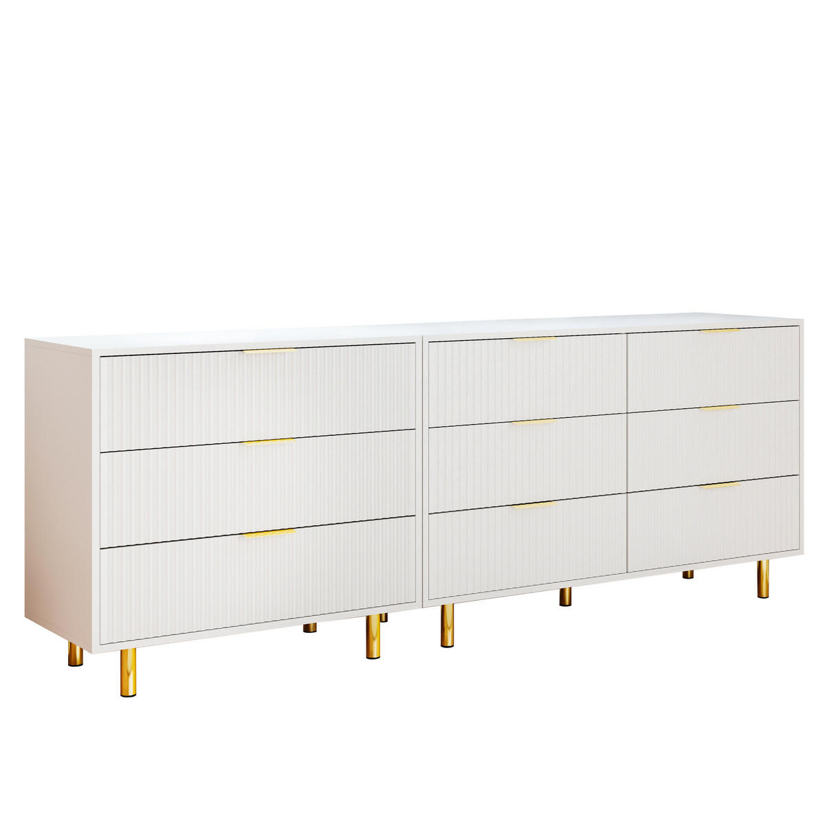 SIDEBOARD aus MDF 200x40x72 cm Weiß mit 9 Schubladen, modularer Aufstellung und goldfarbenen Metallbeinen - Weiß, Holzwerkstoff (200/72/40cm) - Modfu