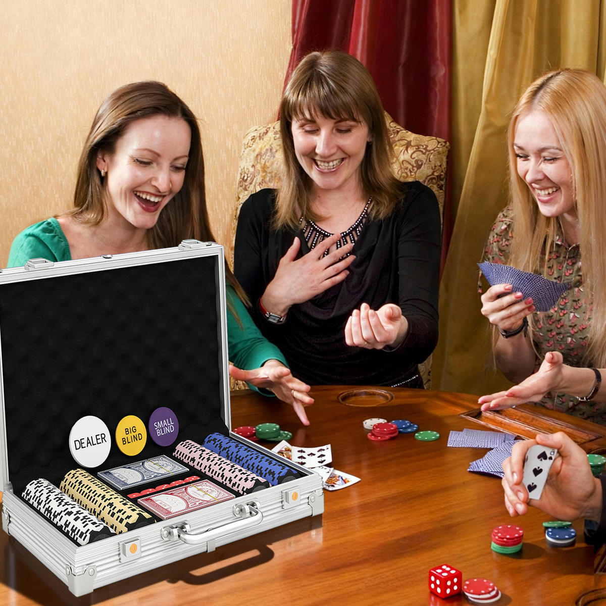 POKERCHIPS-SET DE-10860 200 Chips mit Koffer & 2 Kartendecks Silber - Silberfarben, Metall (22.5/29.5cm) - ComfortXL