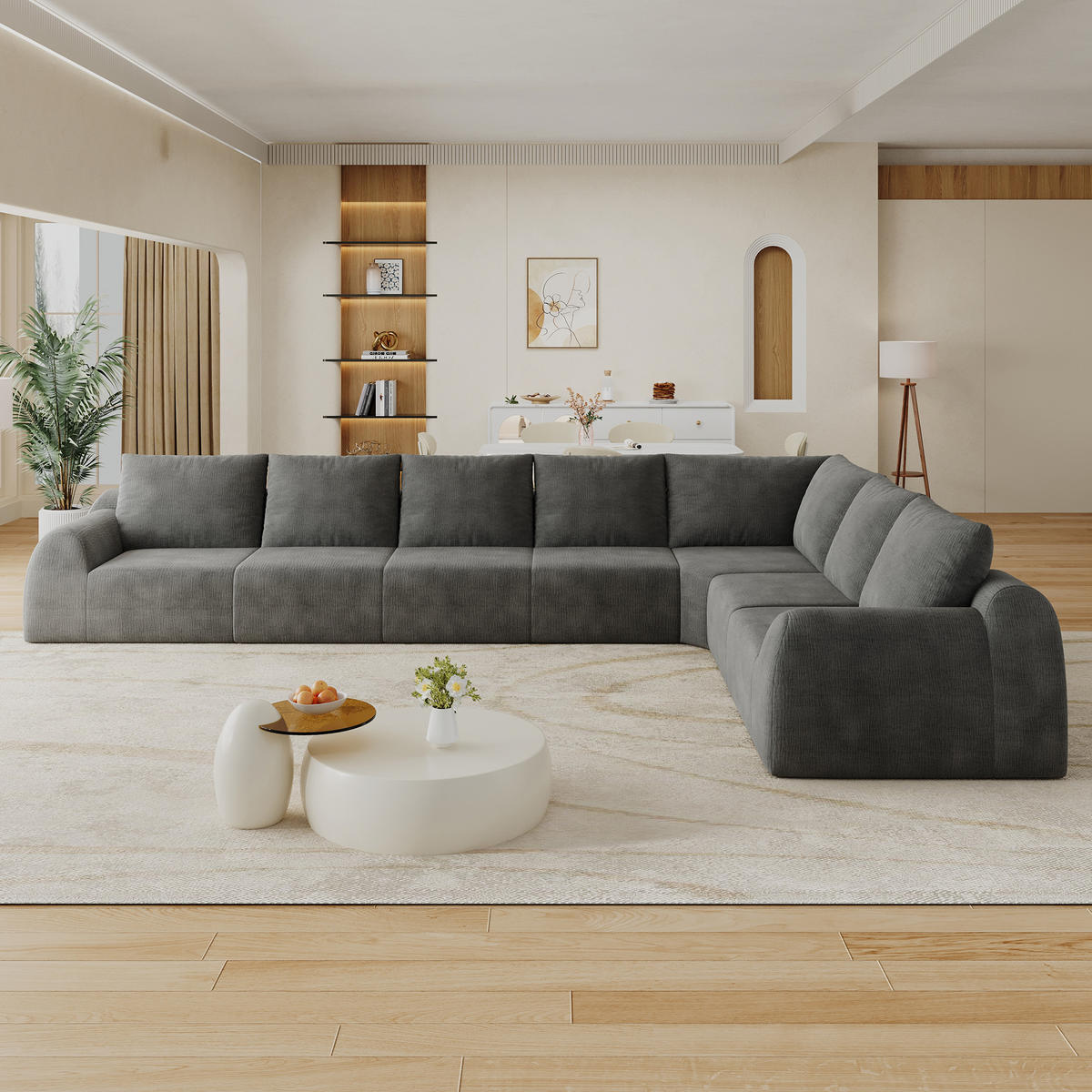 ECKSOFA 401/267/85 cm Dunkelgrau Chenille, 7-Sitzer - Dunkelgrau, Textil (401/267cm) - Oxeza