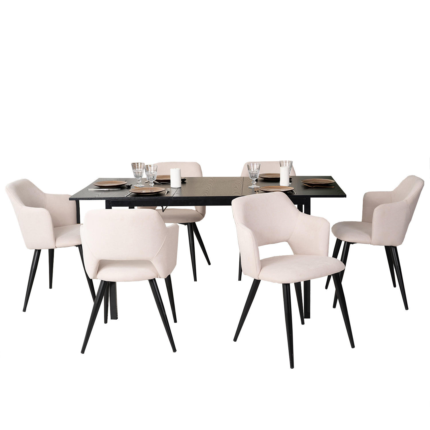 ESSGRUPPE mit 1 Tisch und 6 Stühlen in Beige - Multicolor, Textil (46/81/45cm) - Meubles Cosy