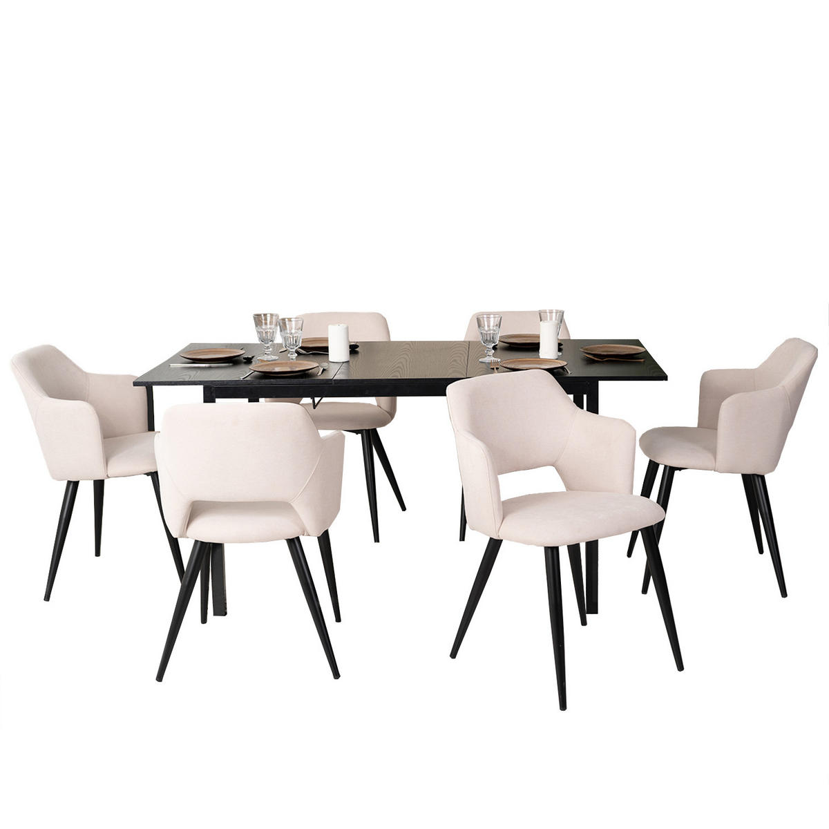 ESSGRUPPE mit 1 Tisch und 6 Stühlen in Beige - Multicolor, Textil (46/81/45cm) - Meubles Cosy