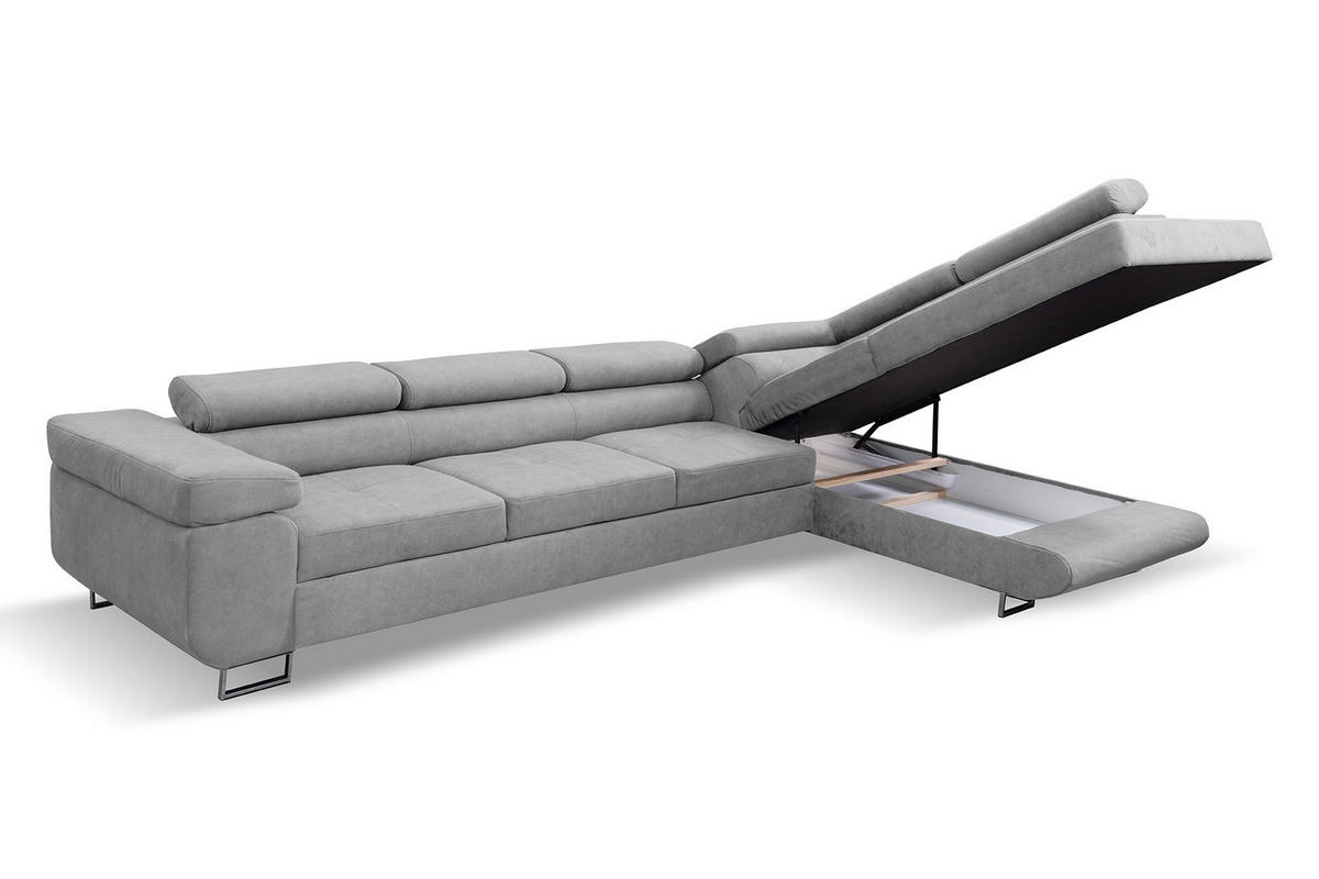 ECKSOFA Marlene IV L-Form mit verstellbaren Kopfstützen Schlaffunktion Bettkasten 347 cm rechts hellgrau - Hellgrau, Kunststoff (202/347cm) - Margaret Hadas24