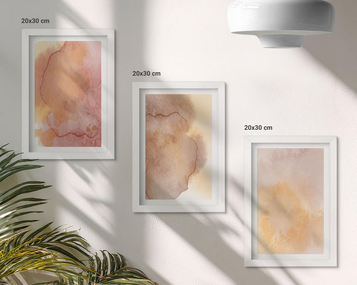 BILDER SET 3er Set - 20x30 cm Weißer Rahmen - Warme, farbenfrohe Aquarelltexturen - Weiß, Kunststoff (20/30cm) - TULUP