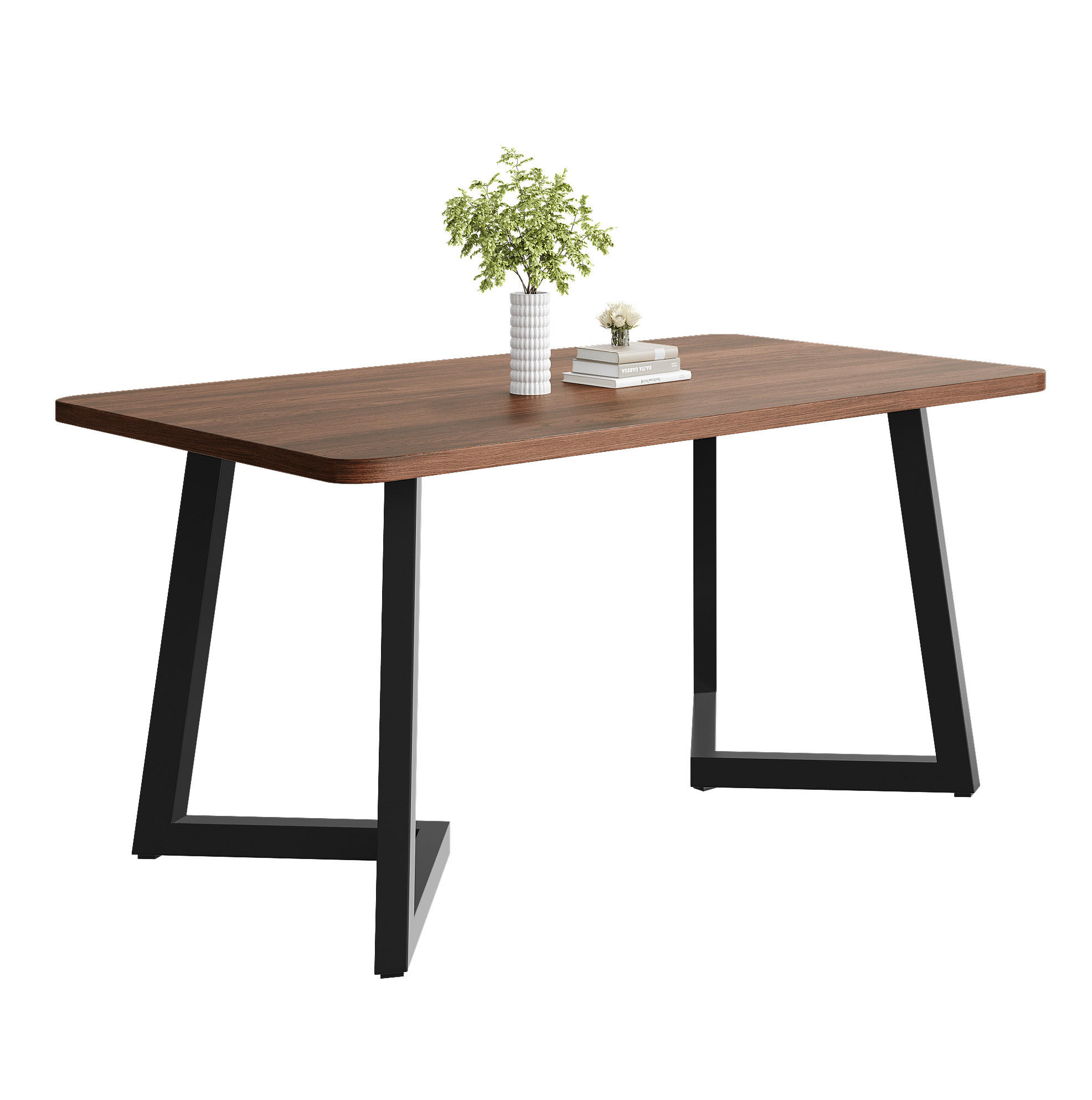 ESSTISCH 117x68x75 cm in Walnuss und Schwarz aus MDF mit Nussbaumoptik auf schwarzem Metallgestell - Walnussfarben, Holzwerkstoff (117/68/75cm) - Modfu