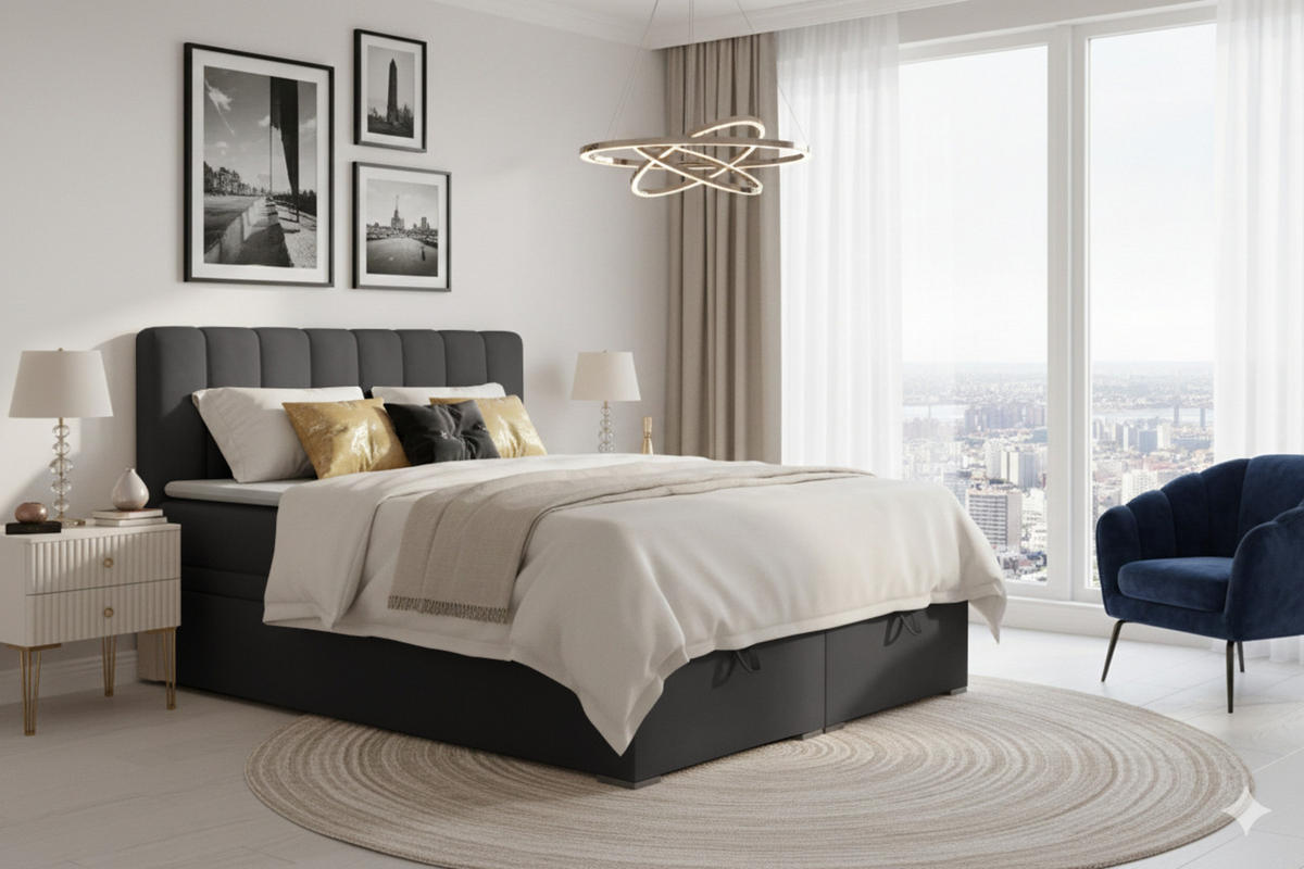 BOXBETT DAVID 120/200 Velour Anthrazit mit einer Matratze H4 - Anthrazit, Holz/Holzwerkstoff (120/200cm) - Deine Möbel 24