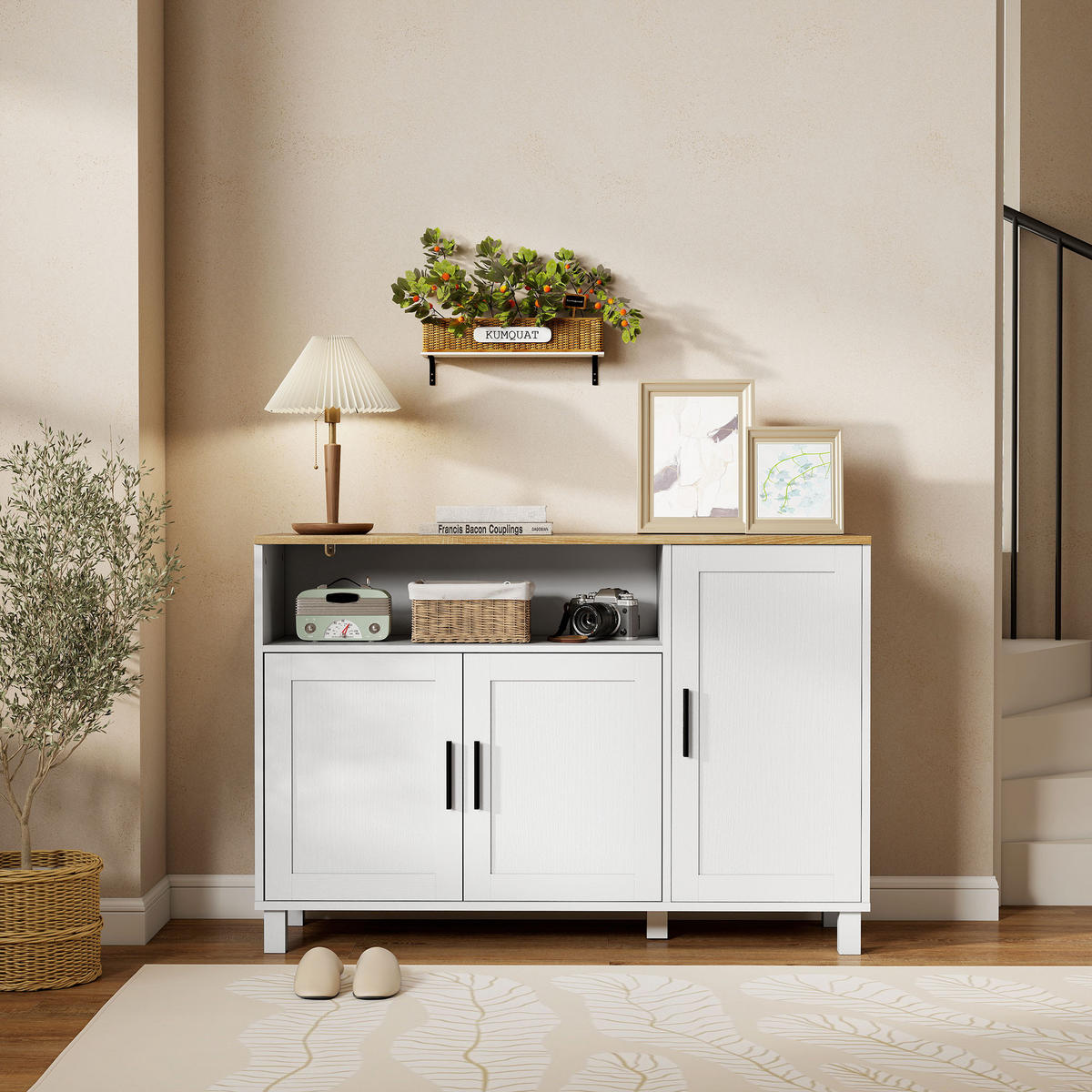 SIDEBOARD Weiß, 3 Türen, 110/33/75 cm - Weiß, Holz (110/75/33cm) - PANGIVO