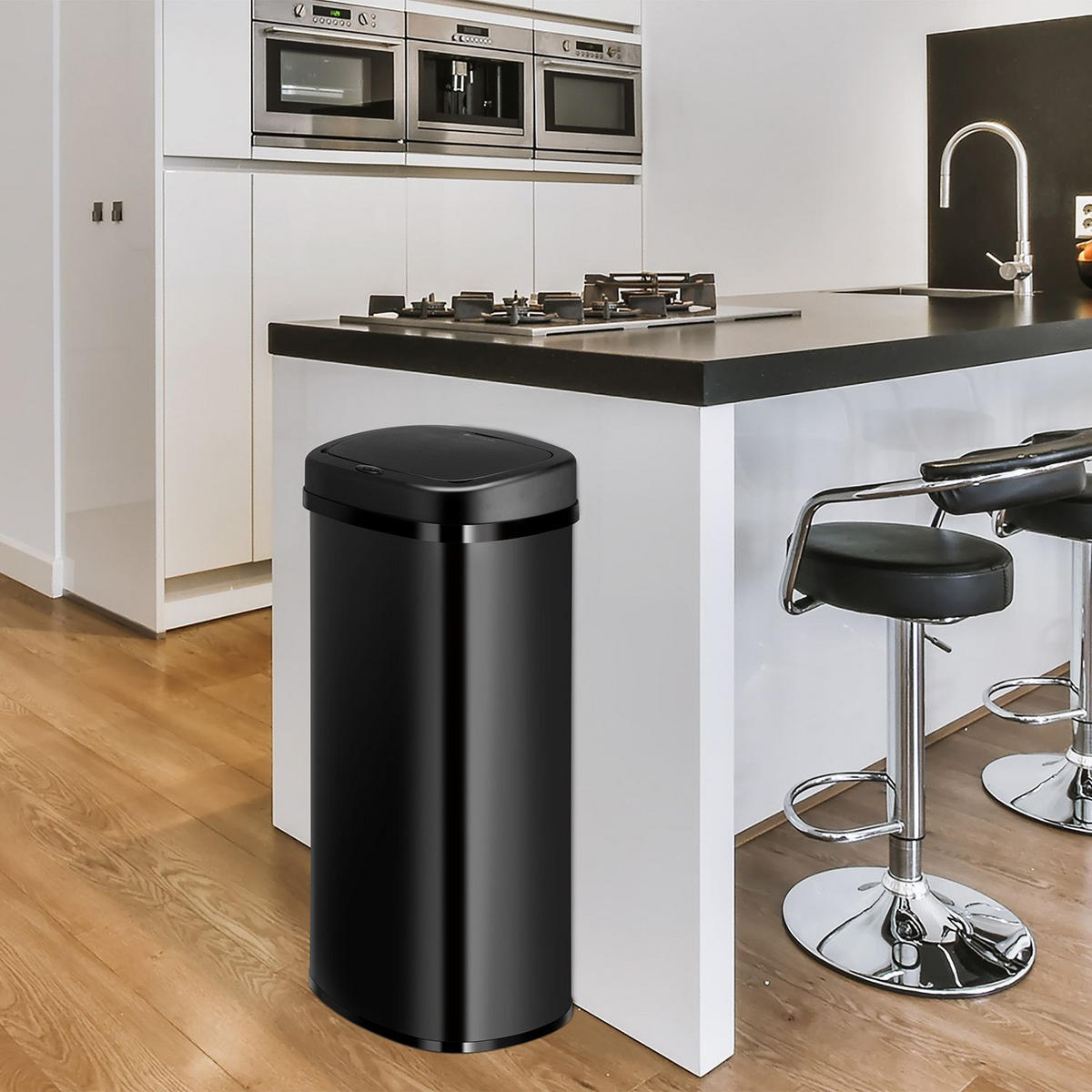 MÜLLEIMER viereckig 70L schwarz mit Sensor - Schwarz, Metall (40/73/29cm) - Juskys
