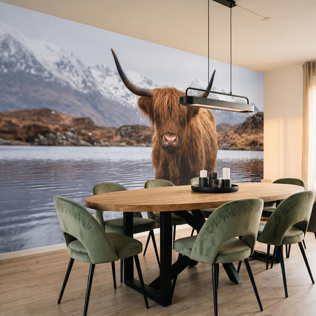 TAPETE - Schottischer Hochländer - Braun - Wasser - 350x200 cm - Braun, Papier (350/200cm) - OnlyWow