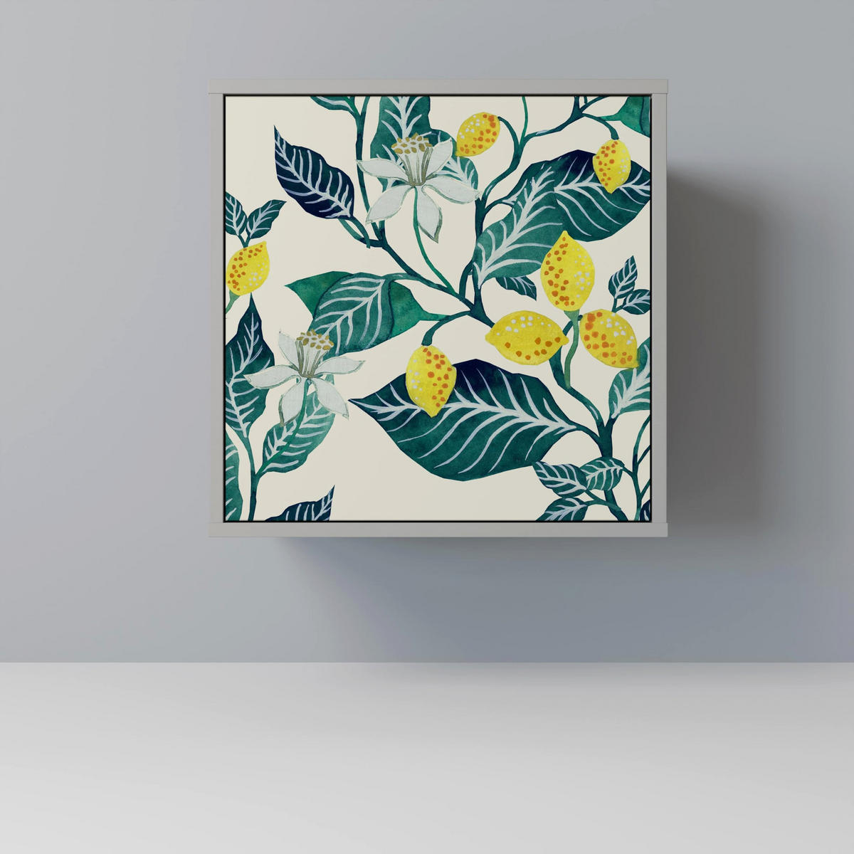 SIDEBOARD LEMON TREE, Grau, 57,5x42x75,5 cm, Goldfarbene Metallfüße - Goldfarben/Multicolor, Holzwerkstoff/Metall (57.5/75.5/42cm) - SpaceRebels