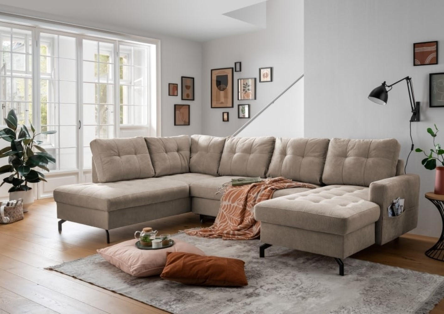 WOHNLANDSCHAFT mit Schlaffunktion und Bettkasten - Schwarz/Braun, Textil/Metall (305/92/200cm) - myHomelando