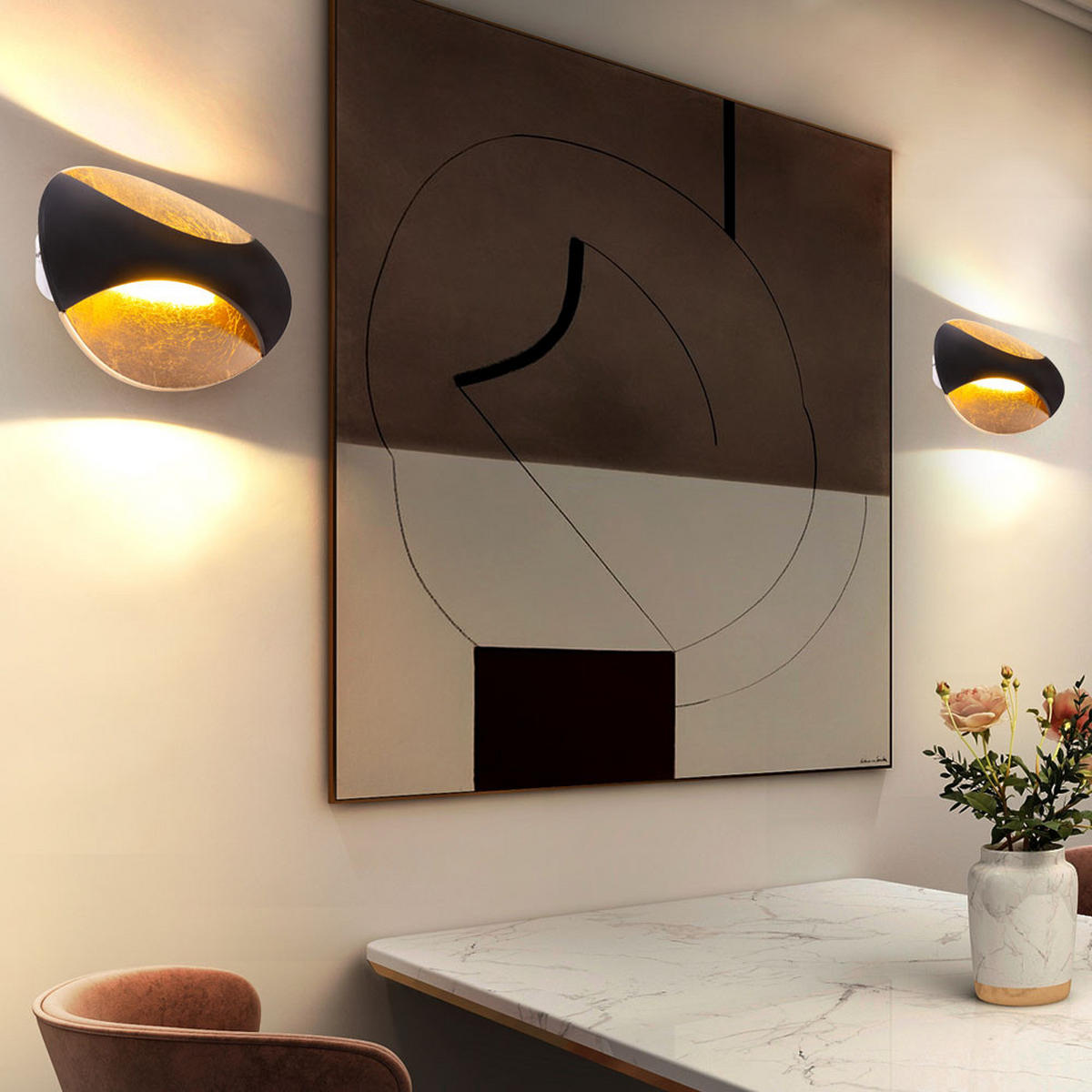 LED WANDLEUCHTE Alexandra Schwarz Blattgold - Goldfarben, Metall (15/6.5/21cm) - Globo Lighting