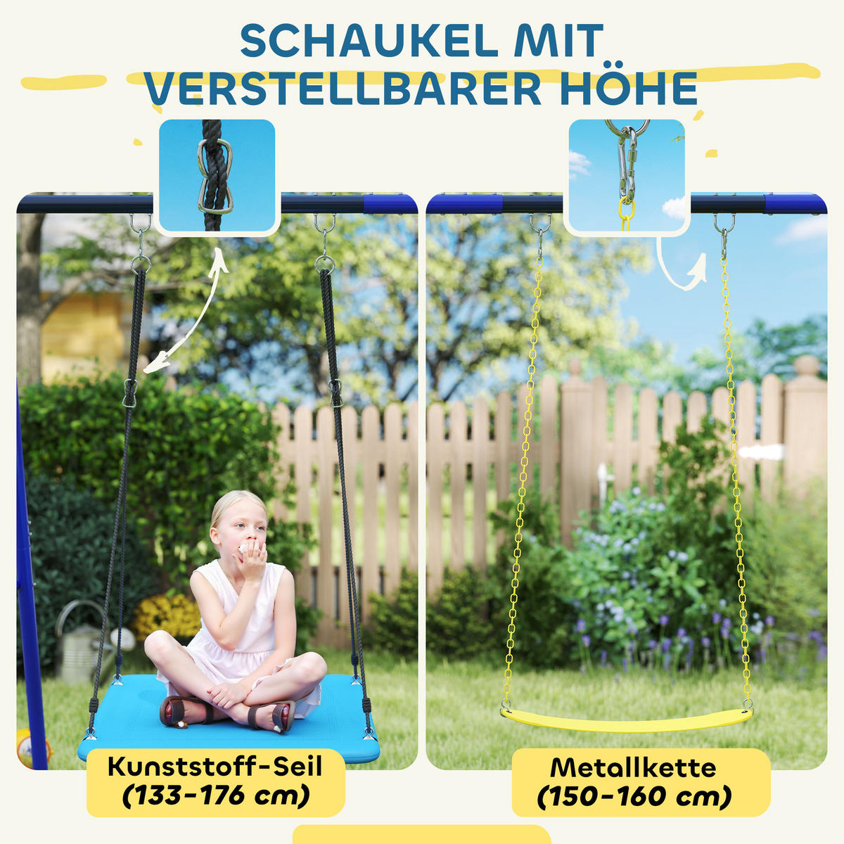 KINDERSCHAUKEL Outdoor Schaukelgerüst mit Plattformschaukel, Gürtelschaukel - Multicolor, Metall (180/365cm) - AIYAPLAY