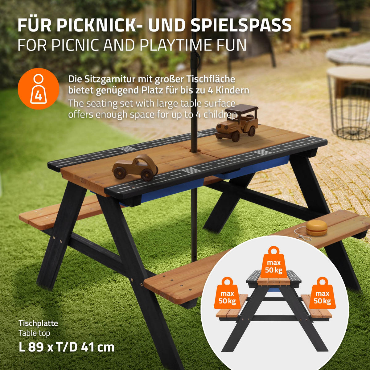 KINDERSITZGARNITUR OUTDOOR mit Spielwannen Naturbraun - Braun, Kunststoff - ML-DESIGN