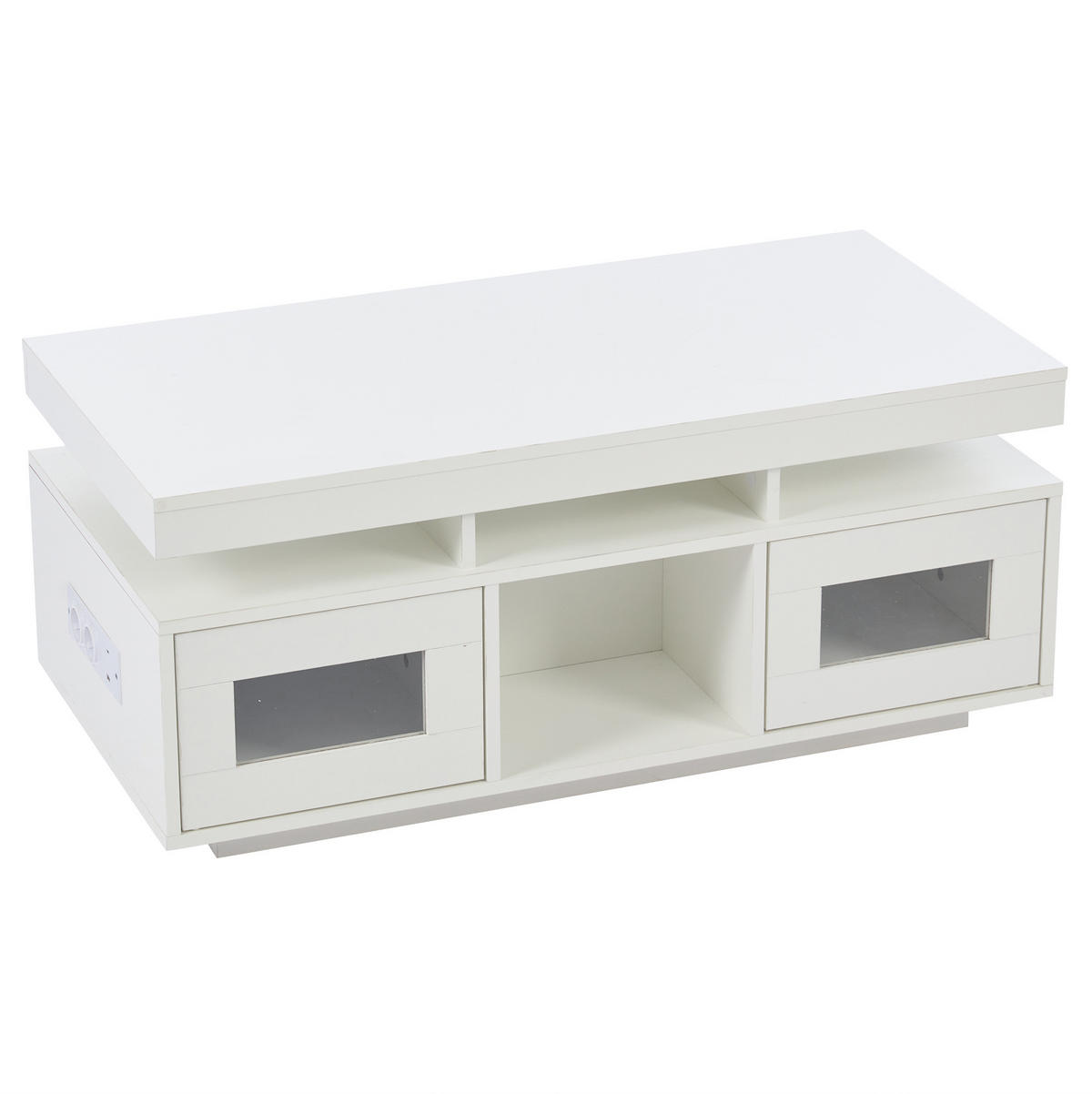 COUCHTISCH mit LED und Steckdose 100x50x43 cm Hochglanz Weiß - Weiß, Holzwerkstoff (100/50/43cm) - Meubliv