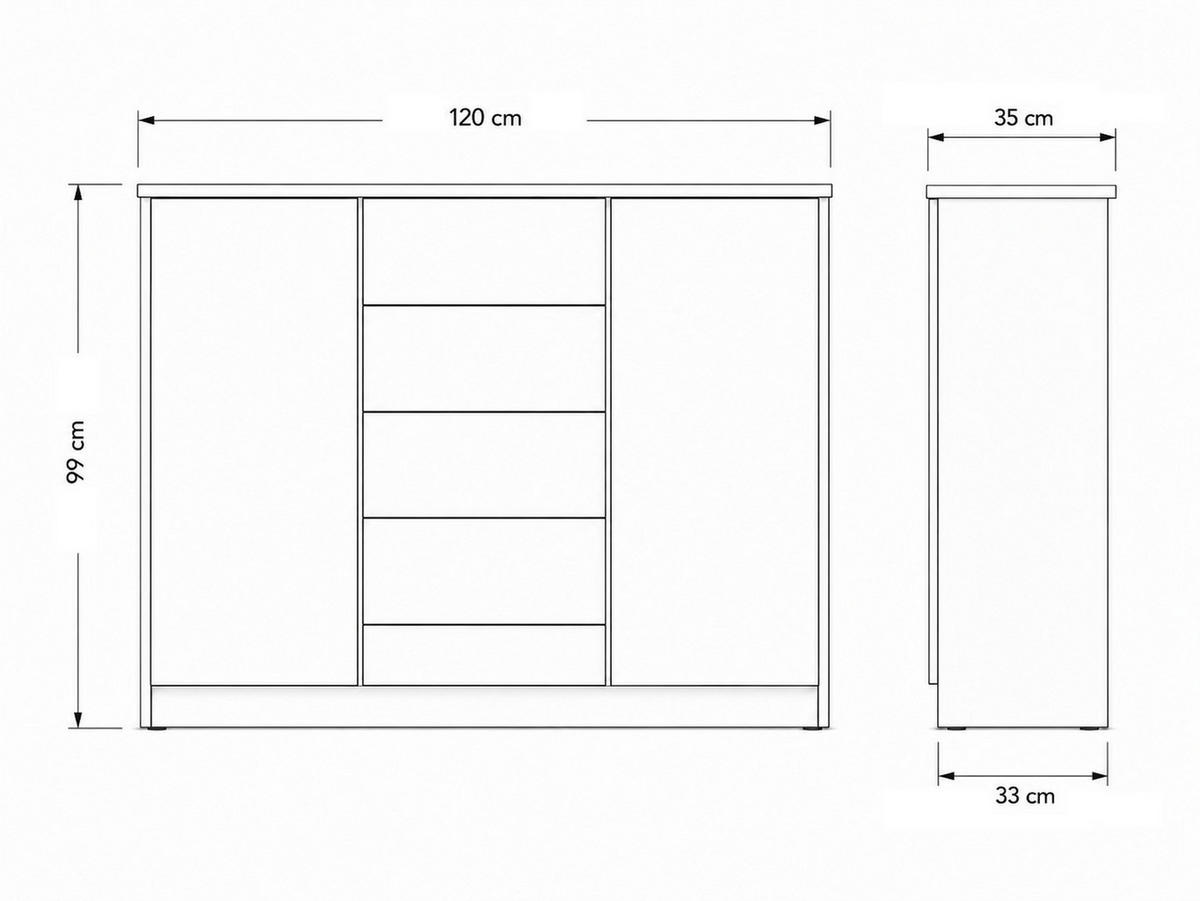 KOMMODE Weiß Hochglanz 120 cm – Sideboard mit 2 Türen und 4 Schubladen - Weiß Hochglanz, Holzwerkstoff (120/99/35cm) - EMIX24