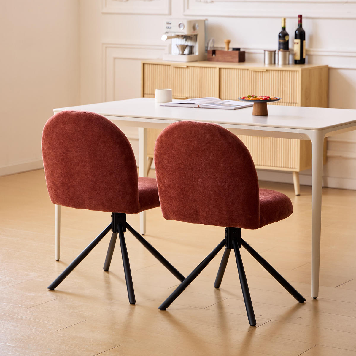 STUHL 2er-Set Stoff Terracotta - Rot, Holz (59.5/81.5/46cm) - Nordlys
