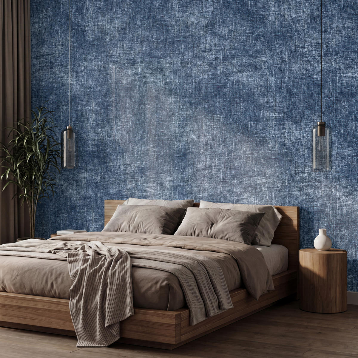 TAPETE - Leinen - Textur - Muster - Denim - Rustikal - 450x300 cm - Blau, Papier (450/300cm) - OnlyWow