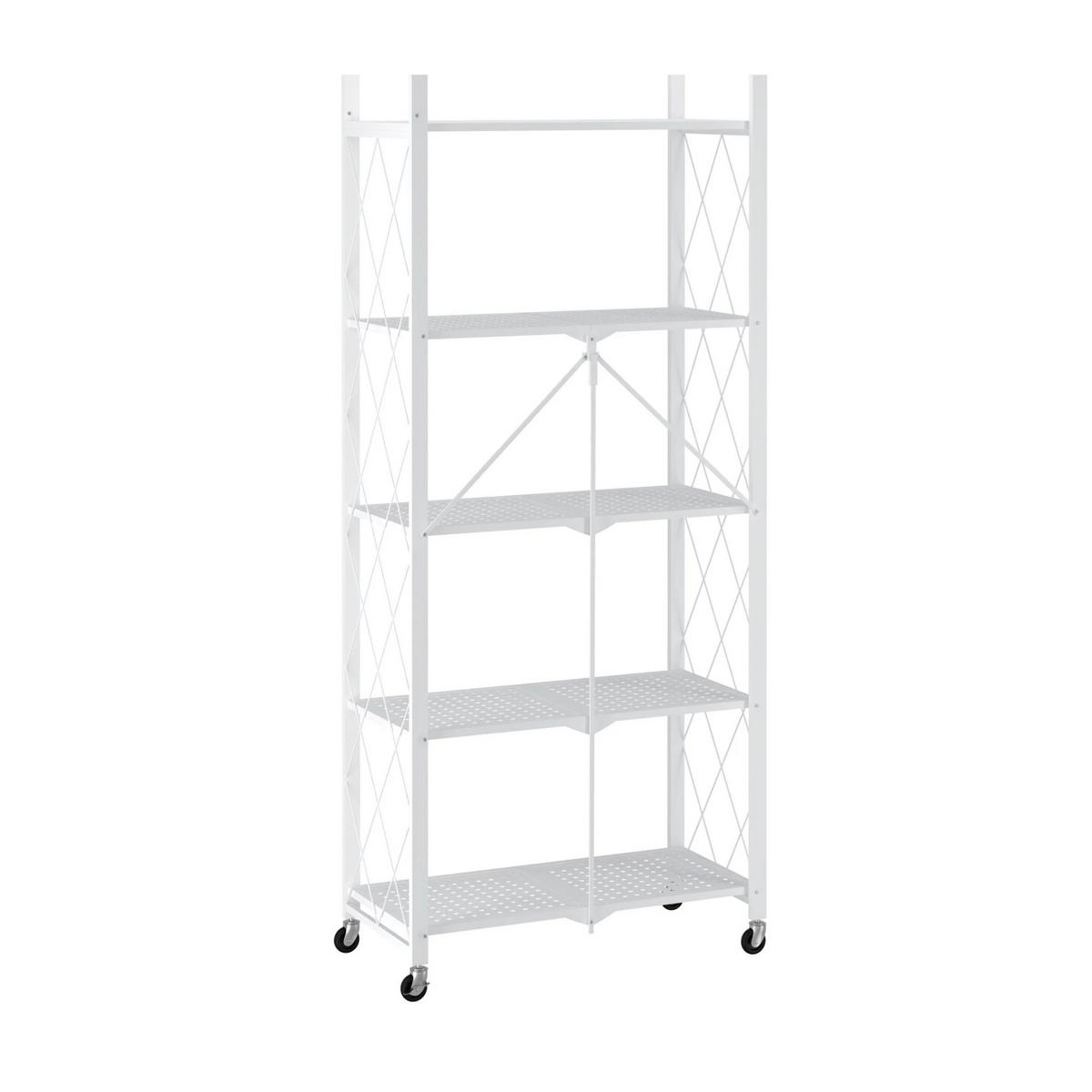 KLAPPREGAL auf Rollen 5 Fachböden Belastbarkeit 250kg 167x72x34 cm Weiß - Weiß, Metall (72/167/34cm) - PROREGAL