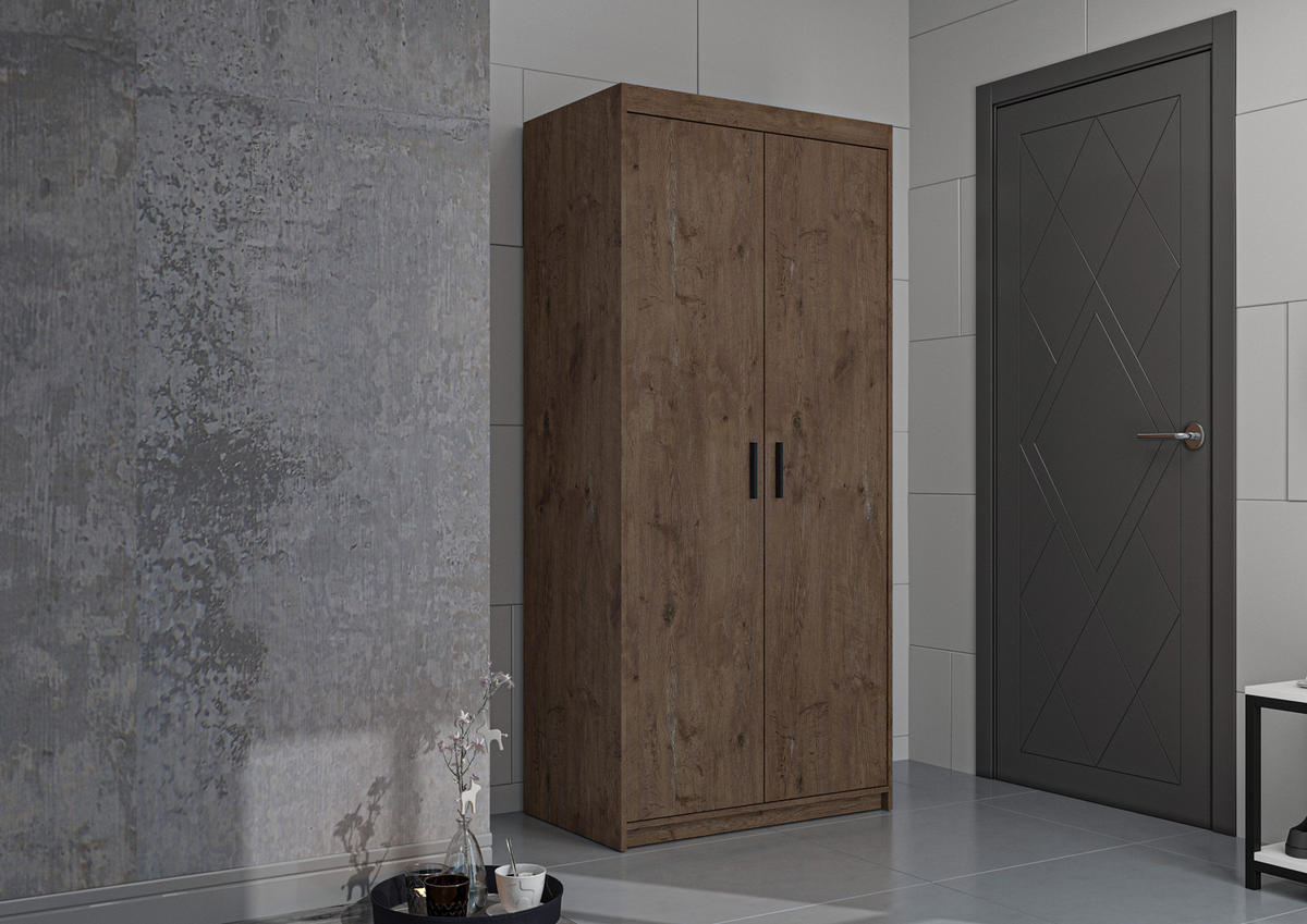KLEIDERSCHRANK Storicos Eiche Lefkas 89,7/190,5/53 cm - Modern 2-türig - Braun, Holzwerkstoff/Kunststoff (89.8/190.6/53cm) - AX Living