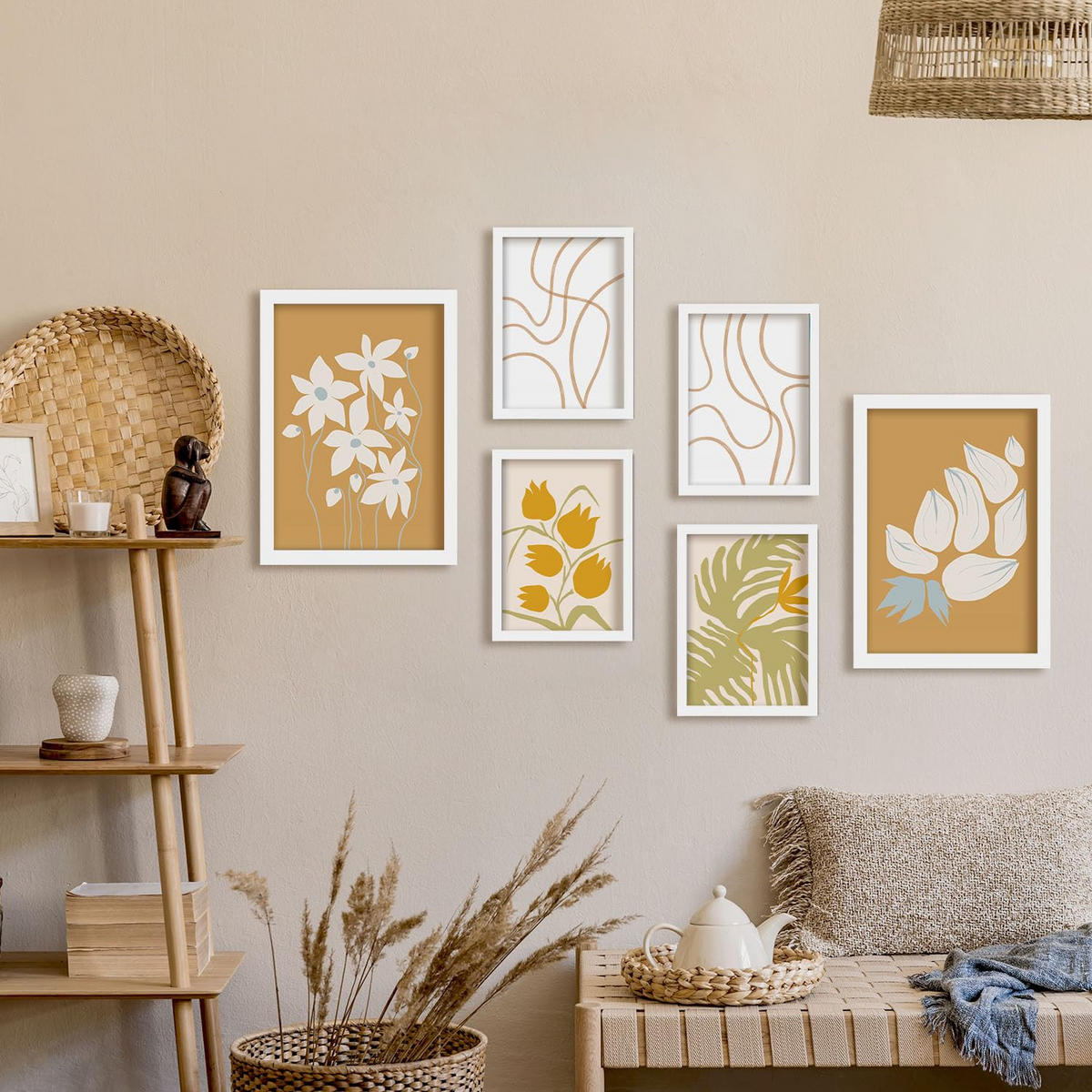 POSTER Set Mit 6 Flora Geht In Blume Zusammenfassung Ästhetische Dekorative Gemälde Für Ihr Wohnzimmer, Schlafzimmer, Zuhause A3 & A4 Weißer Rahmen - Weiß, Papier (29/3cm) - Nacnic