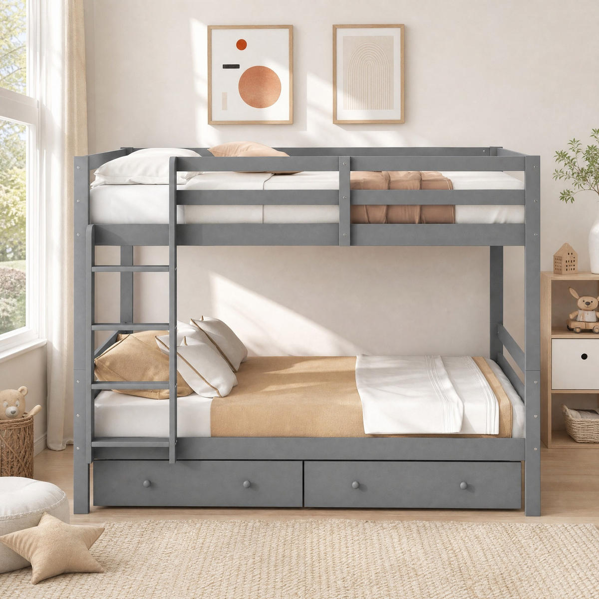 ETAGENBETT 140/200 mit Schubladen, Stauraum und hohen Geländern in Grau - Grau, Holz (140/200cm) - EVRYAE