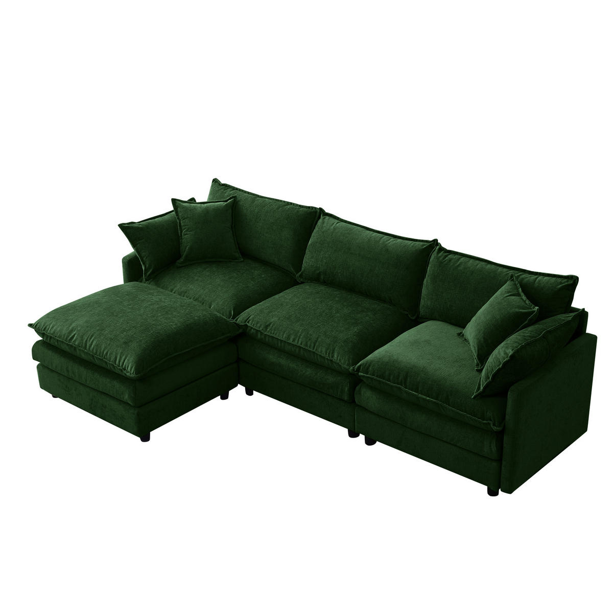ECKSOFA 3-Sitzer mit Hocker, modulares Design und Chenille-Bezug, Grün - Grün, Textil (267/154cm) - Redom